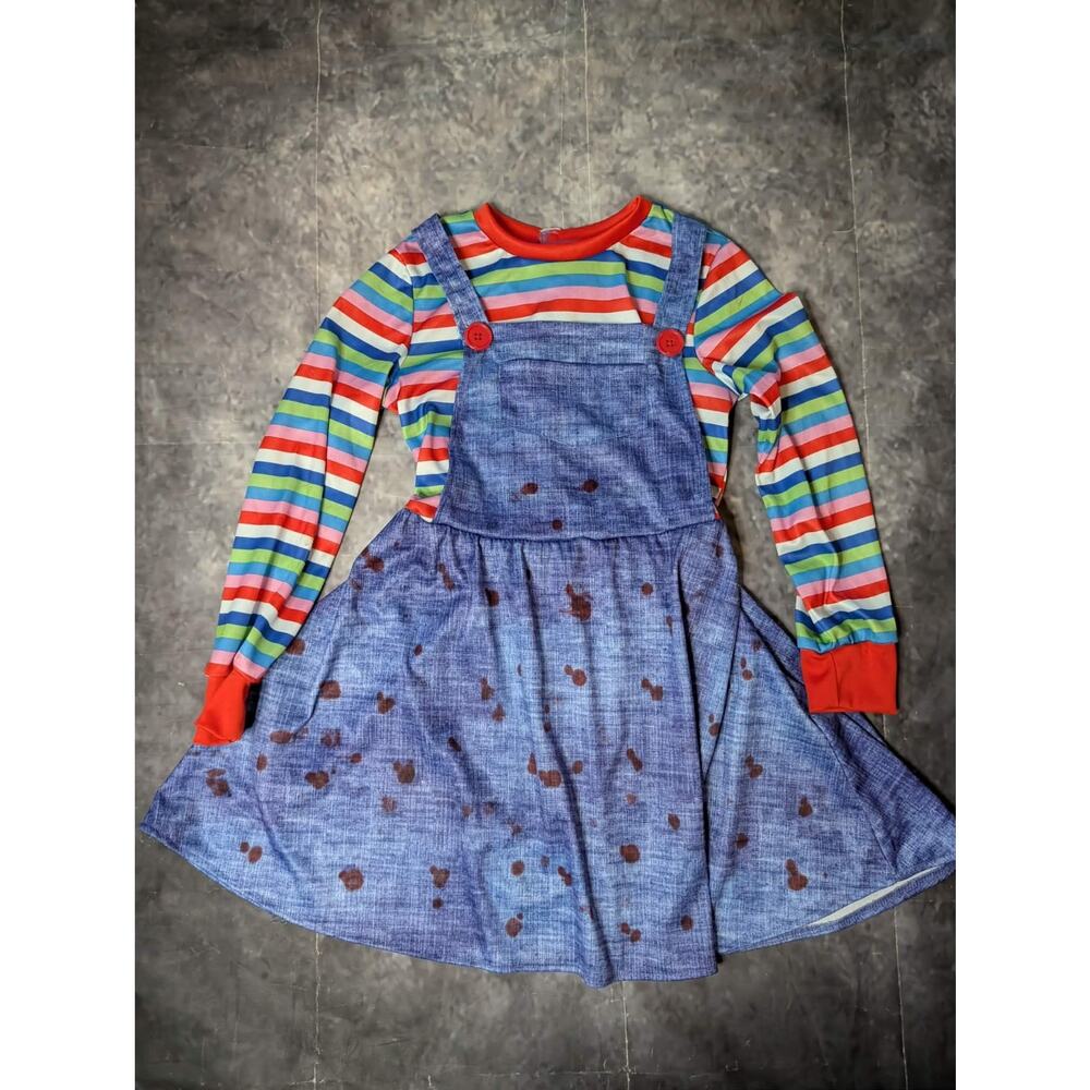 Womens XS (0-2) Striped Chucky Doll Halloween Costume Dress Cosplay